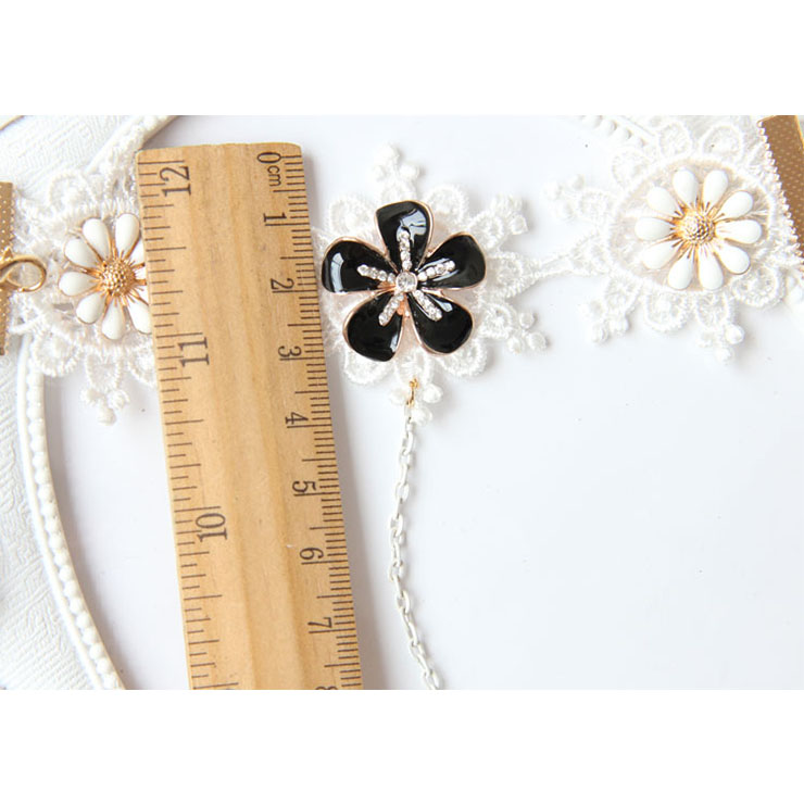 Vintage White Wristband Glaze Daisy Embellished Bracelet with Ring J18098