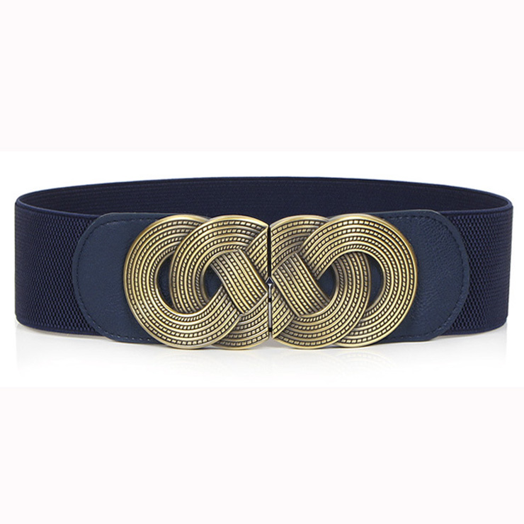 Women's Vintage Wide Elastic Bronze Buckle Waist Belt Retro Cinch Belt N15361