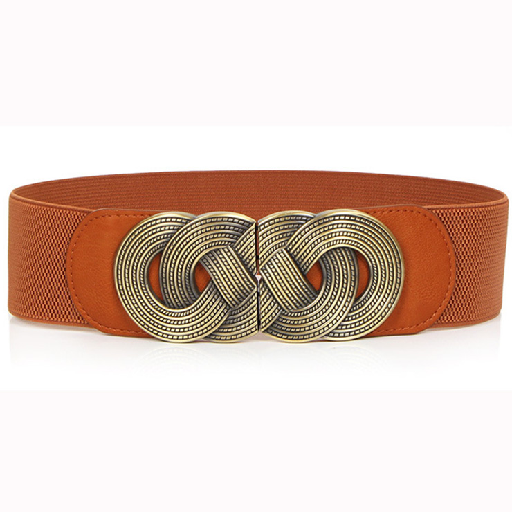 Women's Vintage Wide Elastic Bronze Buckle Waist Belt Retro Cinch Belt N15362