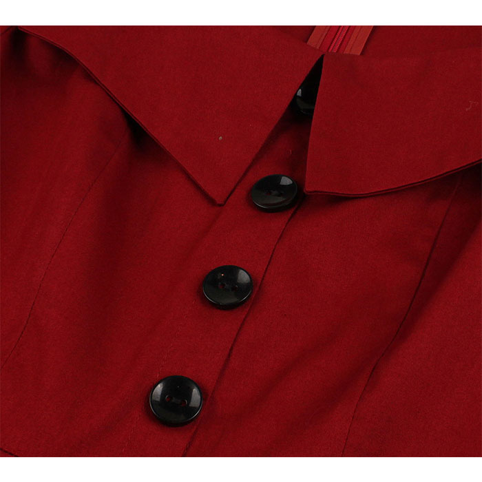 Vintage Wine Red Square Neckline Short Sleeves High Waist Midi Swing Dress with Belt N18491