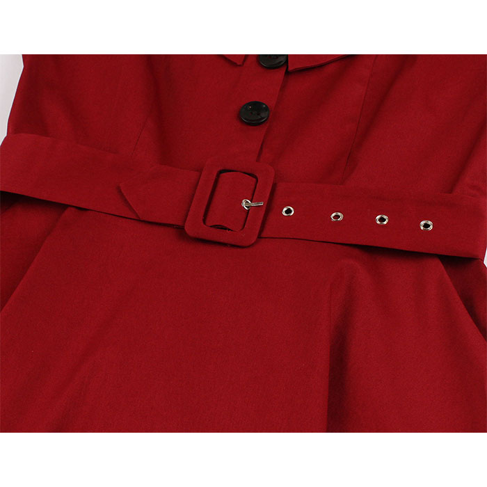 Vintage Wine Red Square Neckline Short Sleeves High Waist Midi Swing Dress with Belt N18491