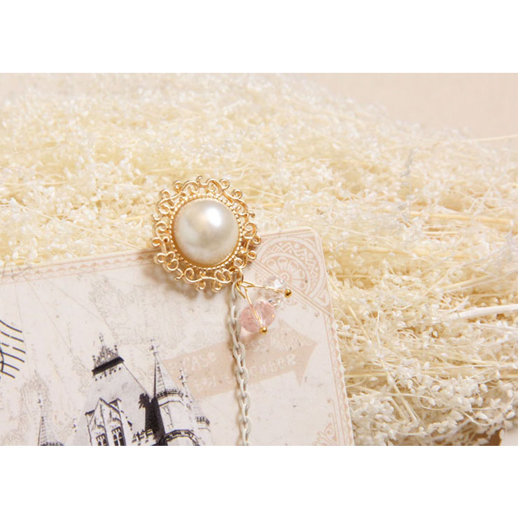 Vintage Wristband Pink Gauze Flower Olivet Embellished Bracelet with Ring J18059