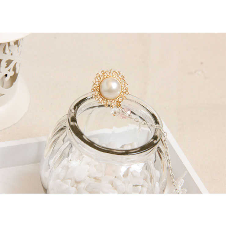 Vintage Wristband Pink Gauze Flower Olivet Embellished Bracelet with Ring J18059