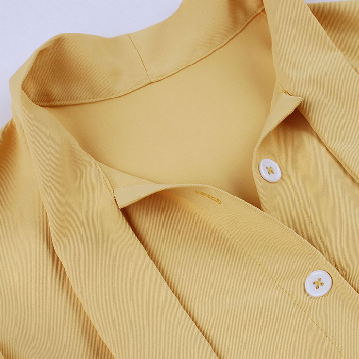 Vintage Yellow Turndown Collar Cap Sleeves High Waist Cocktail Party Swing Dress N22740