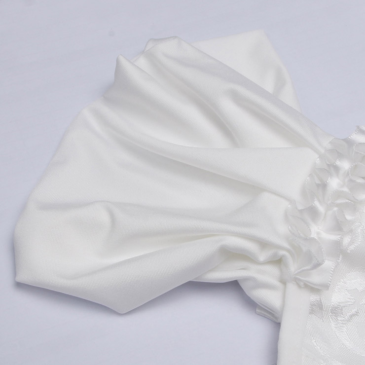 White Lace-Up Dance Bustier Corset with Ruffle Shoulder Straps and Scalloped Hem N237869