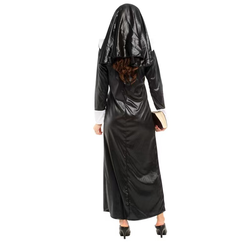 4pcs Sexy Nun Cosplay Long Dress Adult Halloween Party Theatrical Masquerade Costume N22949