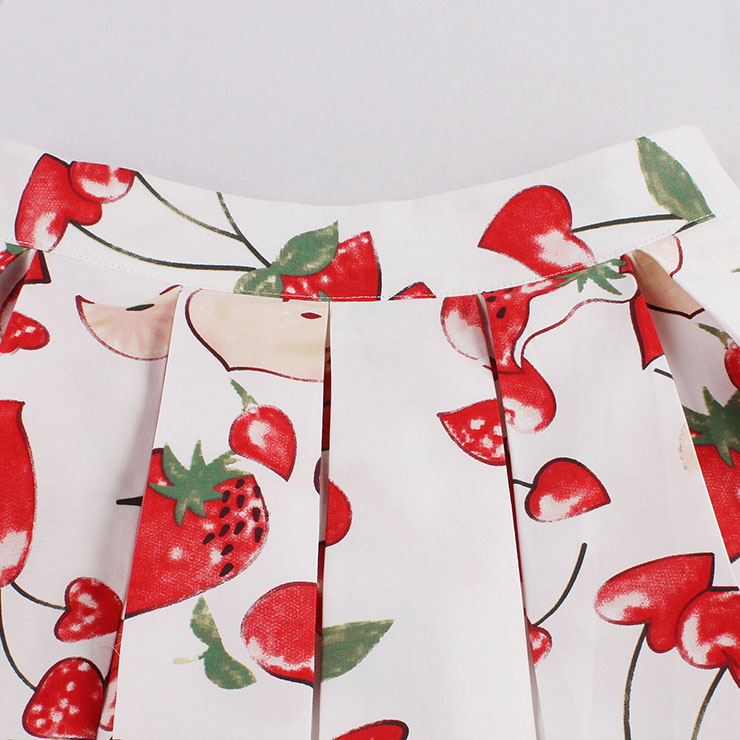 Vintage Apple and Strawberry Print High Waisted Flared Pleated Skirt HG14023