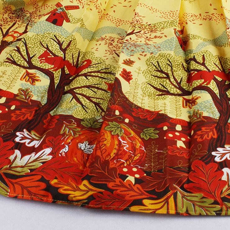 Vintage Autumn Scenery Print High Waisted Flared Pleated Skirt HG14022