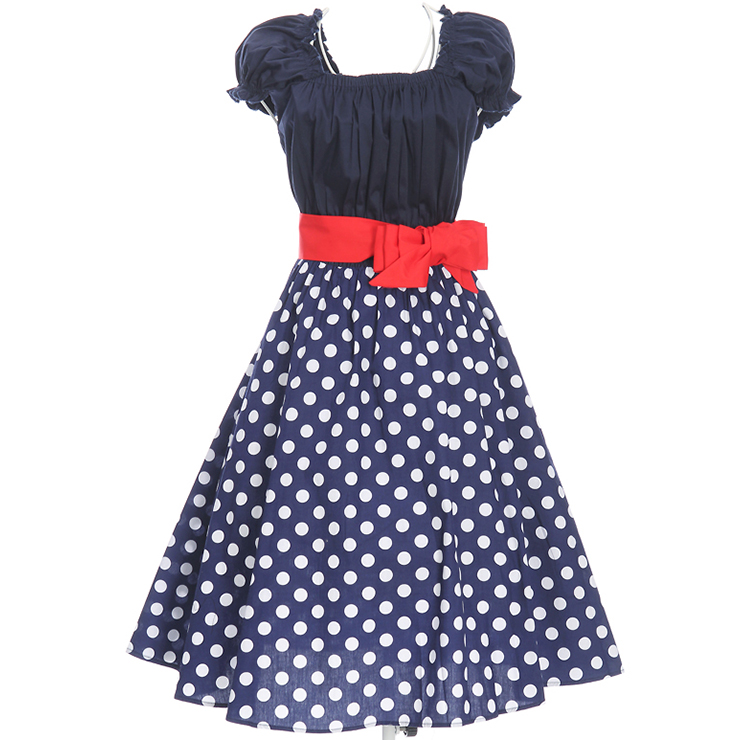 Elegant 1950's Vintage Polka Dot Print Casual Dress N11930