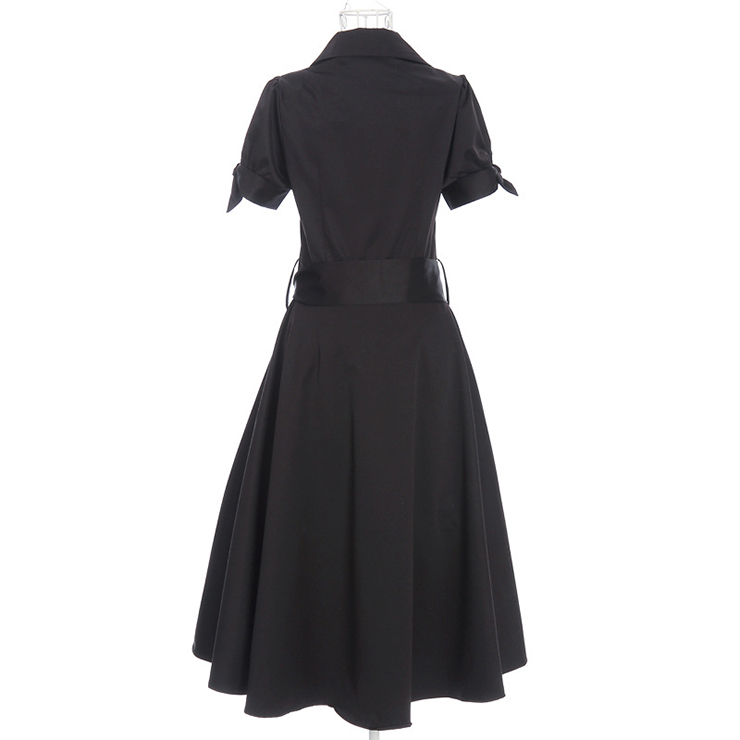 Elegant 1950's Vintage Black Short Sleeves Dress N11929