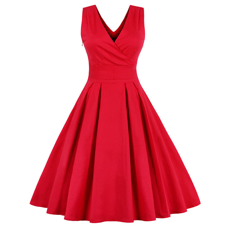 Women's 1950's Vintage Deep V Casual Party Cocktail Dress N11882