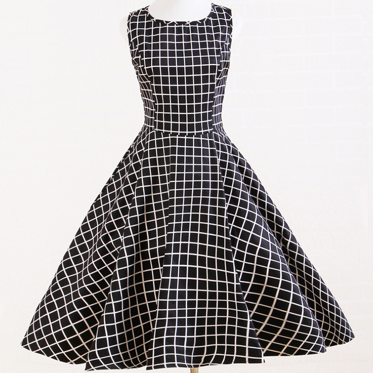Elegant 1950's Vintage Plaid Print Casual Dress N11919