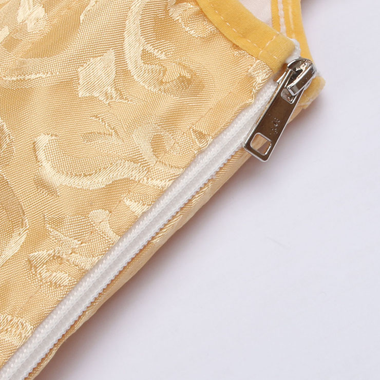 Yellow Lace-Up Dance Bustier Corset with Ruffle Shoulder Straps and Scalloped Hem N237866