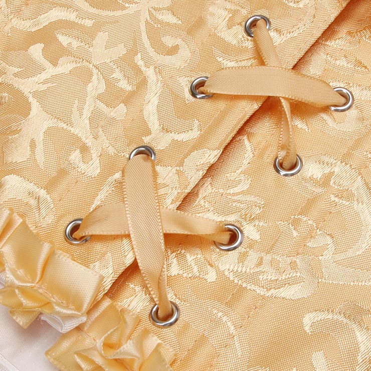 Yellow Lace-Up Dance Bustier Corset with Ruffle Shoulder Straps and Scalloped Hem N237866