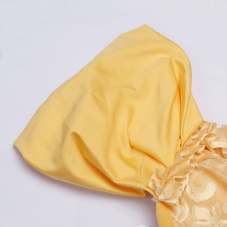 Yellow Lace-Up Dance Bustier Corset with Ruffle Shoulder Straps and Scalloped Hem N237866