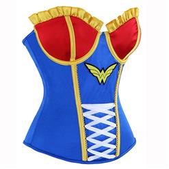 Sexy Women's Strapless Underwire Cup Plastic Boned Superwomen Cosplay Wonder Halloween Costume Overbust Corset N14638