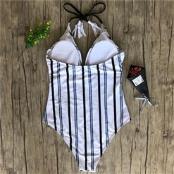 Sexy Stripes Adjustable Halter Neck Low Cut Backless One-piece Swimsuit BK17962