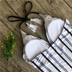 Sexy Stripes Adjustable Halter Neck Low Cut Backless One-piece Swimsuit BK17962