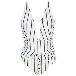 Sexy Stripes Adjustable Straps Deep V Low Cut One-piece Swimsuit BK17963