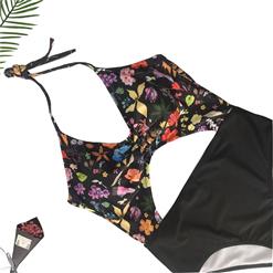 Vintage Backless High Waist Floral Print One-piece Swimsuit BK17974