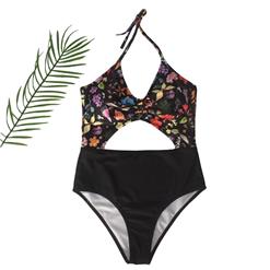 Vintage Backless High Waist Floral Print One-piece Swimsuit BK17974