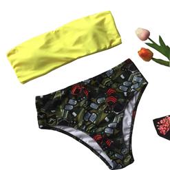 Sexy Yellow Strapless Camo Beachwear Bikini Set BK17978