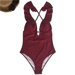 Fashion Women Ruffle Tied Neck Backless One Piece Swimsuit BK17980