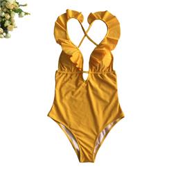 Fashion Women Ruffle Tied Neck Backless One Piece Swimsuit BK17981