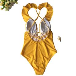 Fashion Women Ruffle Tied Neck Backless One Piece Swimsuit BK17981