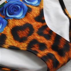 Dazzling Leopard and Rose Print Bikini BK8403