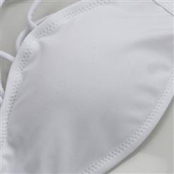 White Multi Line Tied Neck Bikini Swimsuit BK9415