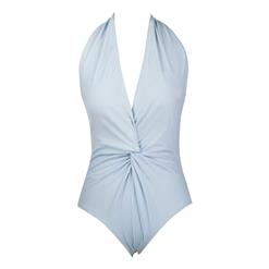 Pure Blue With Push Up Padded Bra Strap Neck Swimsuit BK9537