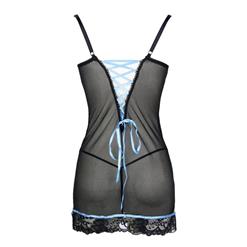 Sexy Black Sheer Stretchy Mesh and Floral Lace Underwire Lace-up Babydoll Lingerie C3058