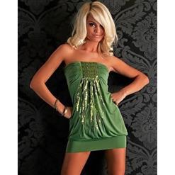 Green Sequined Party Dress, Strapless Party Clubwear, Green Party Dress, #C5831