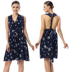 Changeable Navy Blue A-line Natural Waist Knee-Length Cocktail Dresses F30003