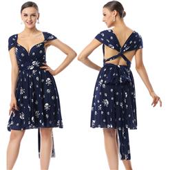 Changeable Navy Blue A-line Natural Waist Knee-Length Cocktail Dresses F30003