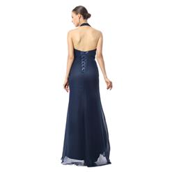 2018 Sexy Dark-Blue A-line Halter Asymmetrical Drape Crystal Long Evening Dresses F30009
