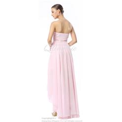 2018 Fairy Pink A-line Strapless Beads Waist Band Asymmetrical Drape Hi-Lo Prom Dress F30010