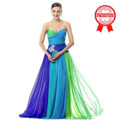 2018 Colorful A-line Sweetheart Ruffles Crystal Tencel Chiffon Floor-Length Prom Dresses F30017