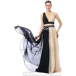 2018 Exclusive Black Apricot A-line V-neck Sleeveless Tencel Chiffon Long Evening Dresses F30018