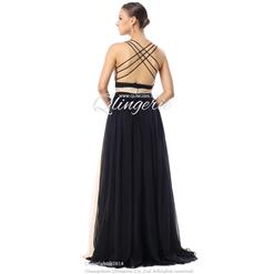 2018 Exclusive Black Apricot A-line V-neck Sleeveless Tencel Chiffon Long Evening Dresses F30018