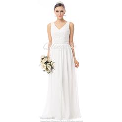 2018 Fairy Sheath/Column Ivory Lace V-Neck Natural Waist Chiffon Floor-Length Bridesmaid Dresses F30019