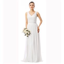 2018 Fairy Sheath/Column Ivory Lace V-Neck Natural Waist Chiffon Floor-Length Bridesmaid Dresses F30019