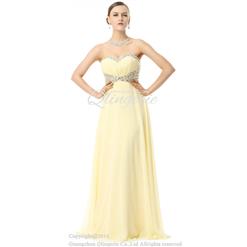 2018 Elegant Yellow Sweetheart Jewel Neck Nipped Beading Floor-Length Prom Dresses F30028