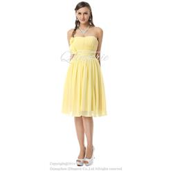 2018 Modern Yellow A-line Strapless Empire Ruffles Chiffon Knee-Length Graduation/Homecoming Dresses F30059