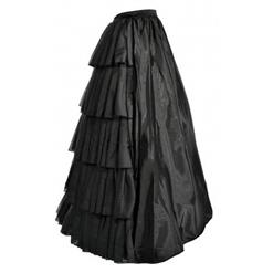 Vintage Black Satin Multi-layer Ruffles Floor-length Maxi Skirt HG10569