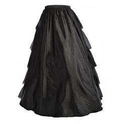 Vintage Black Satin Multi-layer Ruffles Floor-length Maxi Skirt HG10569