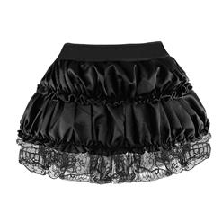Charming Fashion Black Satin Ruffle Lace trim Skirt Petticoat HG11350