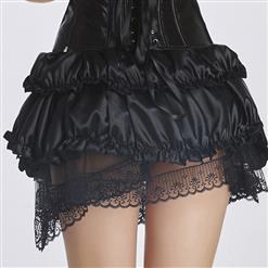 Charming Fashion Black Satin Ruffle Lace trim Skirt Petticoat HG11350