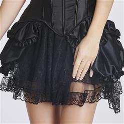 Sexy Black Dancing Skirt, Cheap Women's Petticoat, Fashion Black Satin Pleated Skirt, Plus Size Skirt,ruffle lace skirt, #HG11350